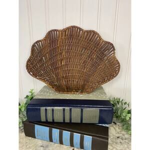 Large Brown Clam Shell Basket Tray Decor Coastal Bohemian Beach